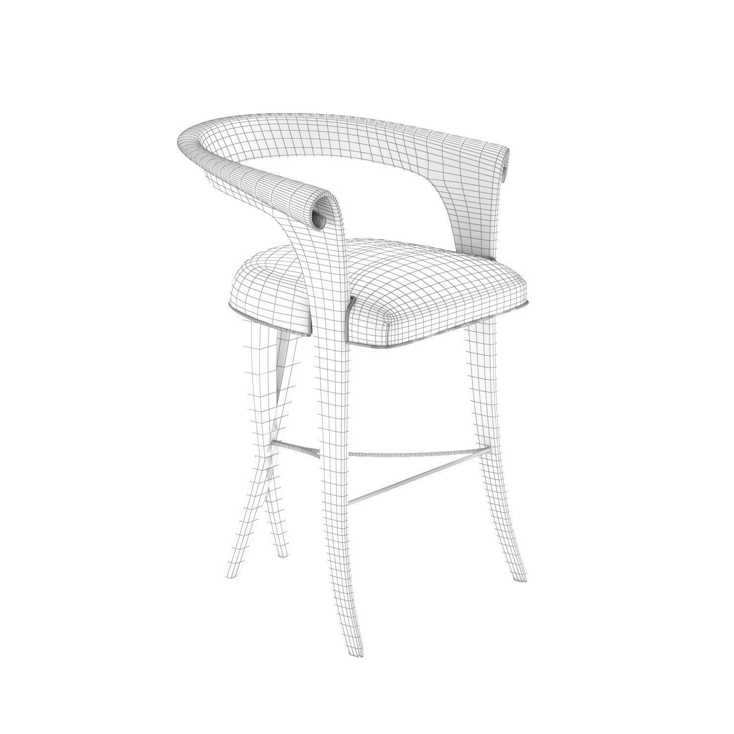 Classic Curve Armchair Low-poly 3D model_6