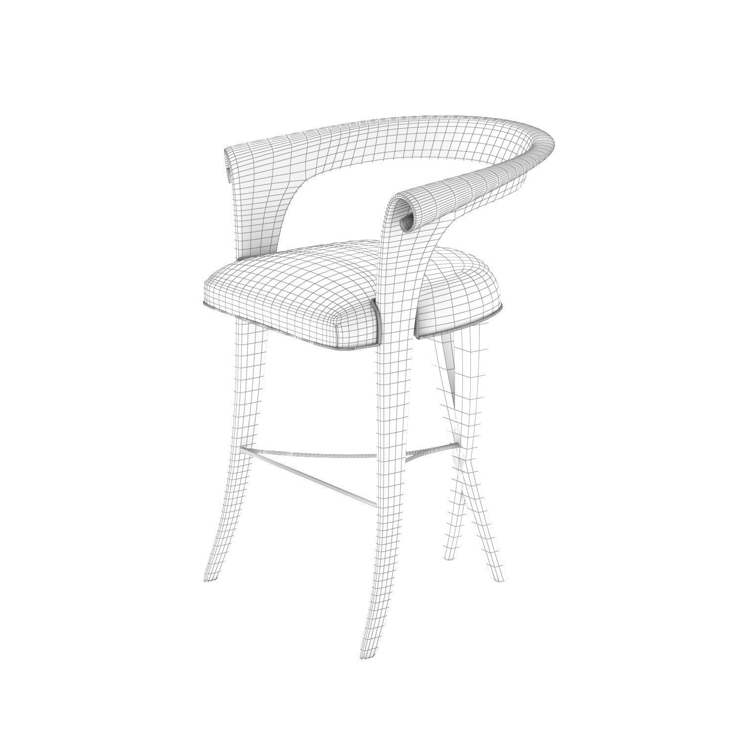 Classic Curve Armchair Low-poly 3D model_7