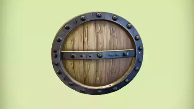 Medieval wooden shield with metal details