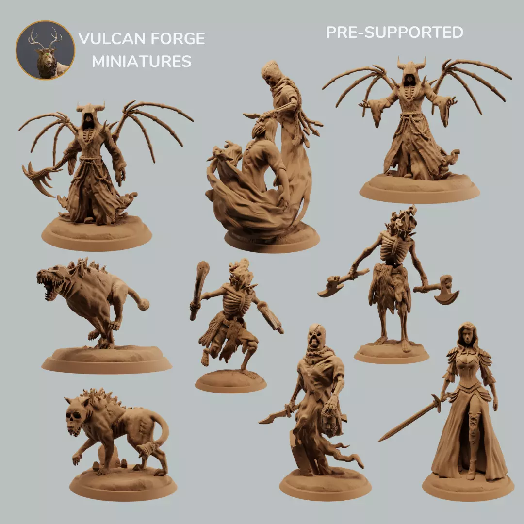 Undead skeleton vampire lich and hell hound bundle 3D print model_0