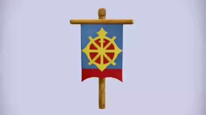 medieval banner on wooden pole 3D model