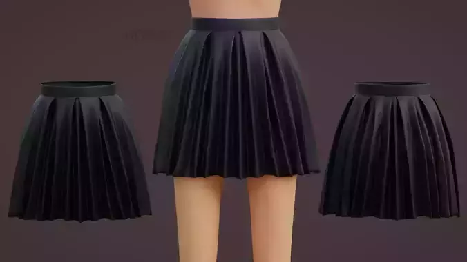 Pleated Leather Mini Skirt 3D model