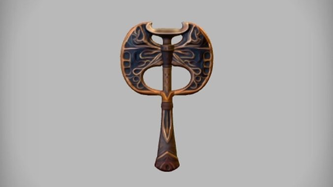intricately carved battle axe 3D model