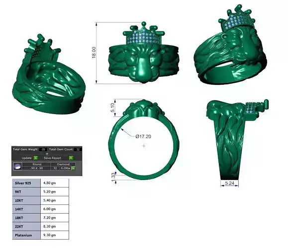 Lion Ring Light Weight 3d file  3D print model