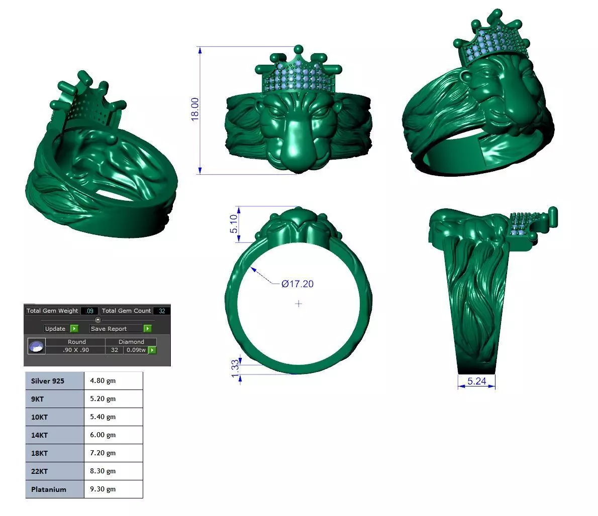 Lion Ring Light Weight 3d file  3D print model_0