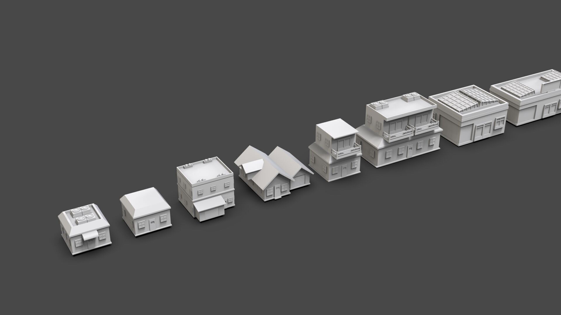Low Poly City Buildings Pack Of 220 - Game Ready - Untextured  Low-poly 3D model_39