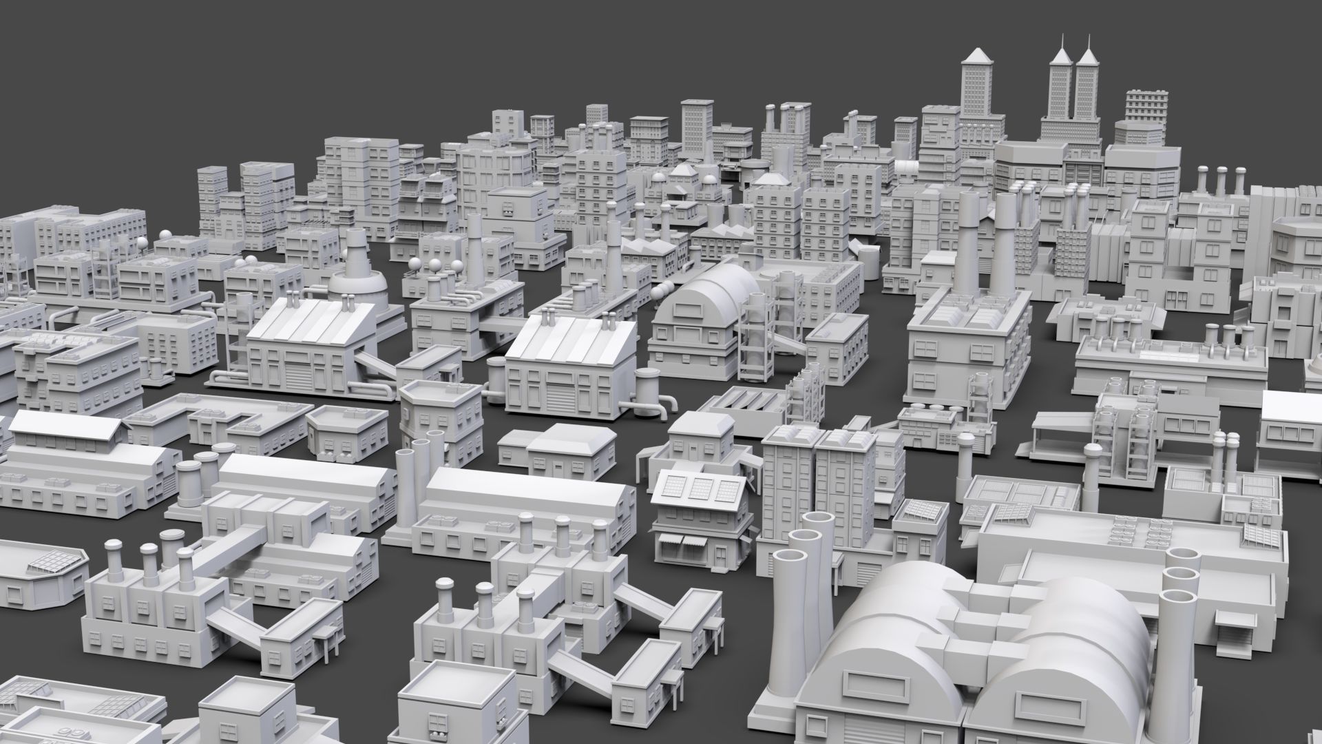 Low Poly City Buildings Pack Of 220 - Game Ready - Untextured  Low-poly 3D model_6