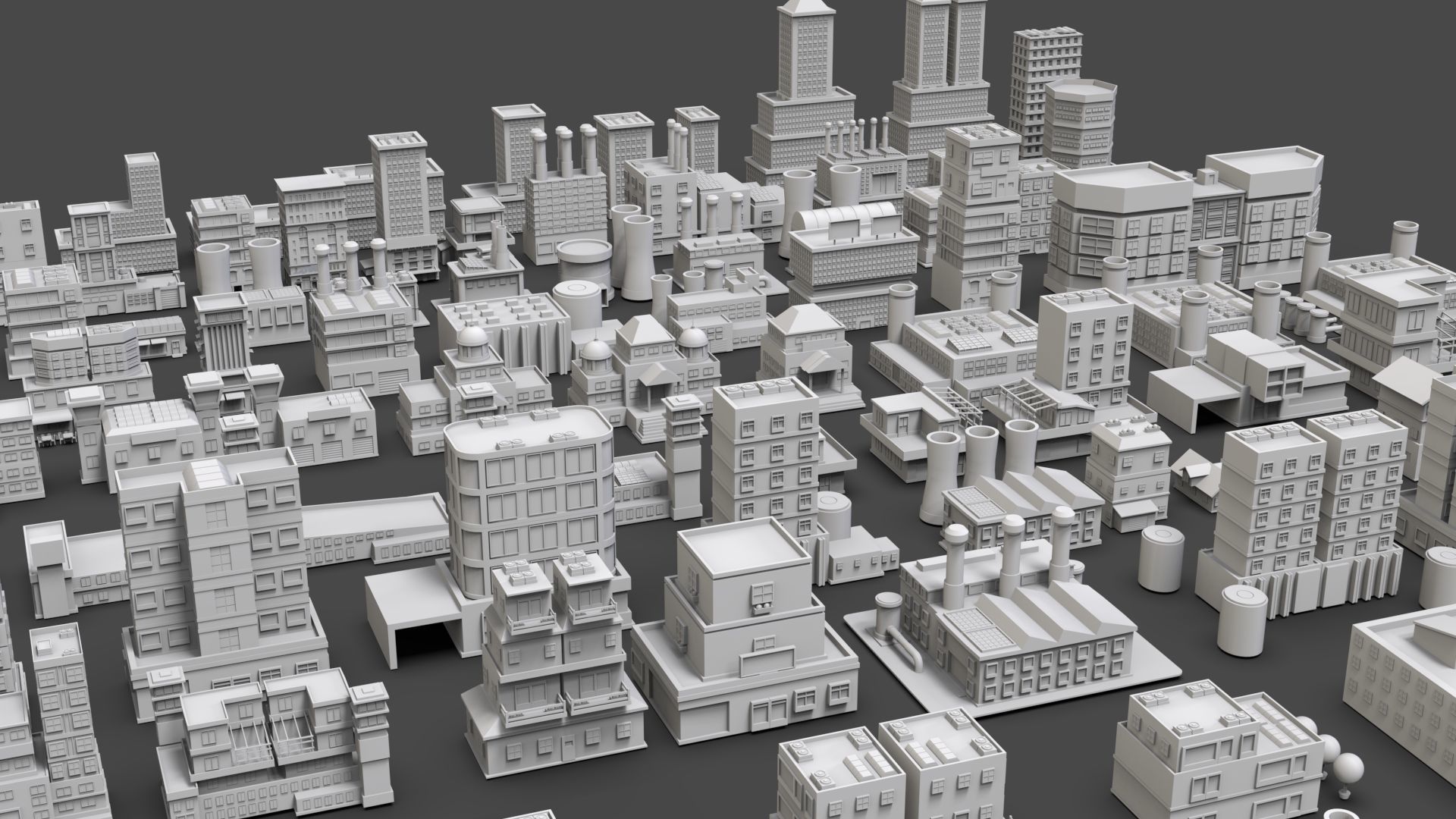 Low Poly City Buildings Pack Of 220 - Game Ready - Untextured  Low-poly 3D model_9