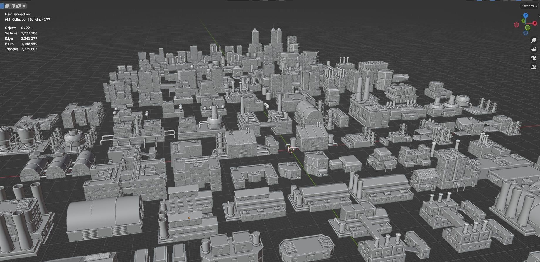 Low Poly City Buildings Pack Of 220 - Game Ready - Untextured  Low-poly 3D model_94