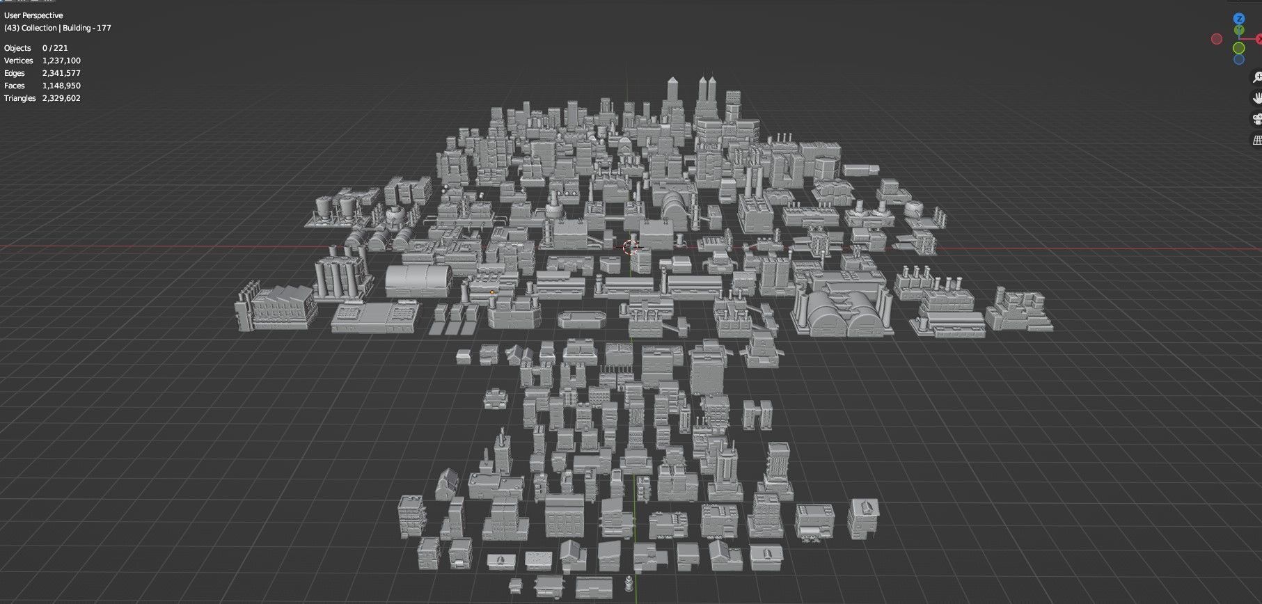 Low Poly City Buildings Pack Of 220 - Game Ready - Untextured  Low-poly 3D model_93