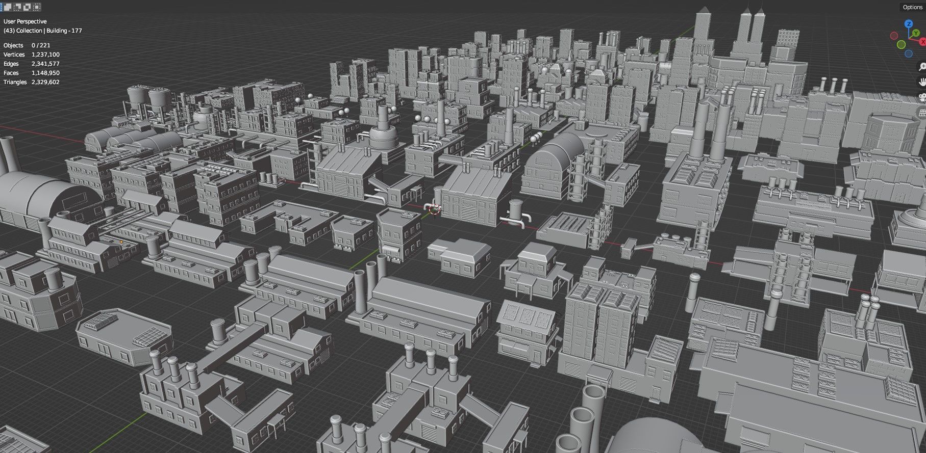Low Poly City Buildings Pack Of 220 - Game Ready - Untextured  Low-poly 3D model_89