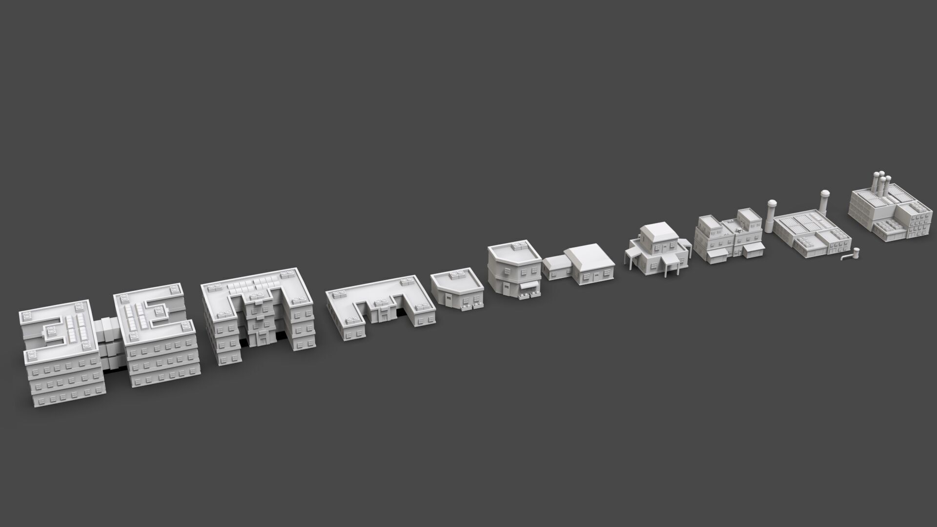 Low Poly City Buildings Pack Of 220 - Game Ready - Untextured  Low-poly 3D model_71