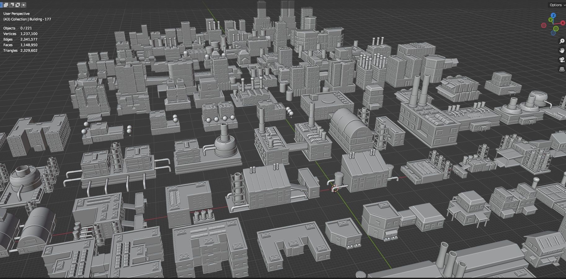 Low Poly City Buildings Pack Of 220 - Game Ready - Untextured  Low-poly 3D model_77