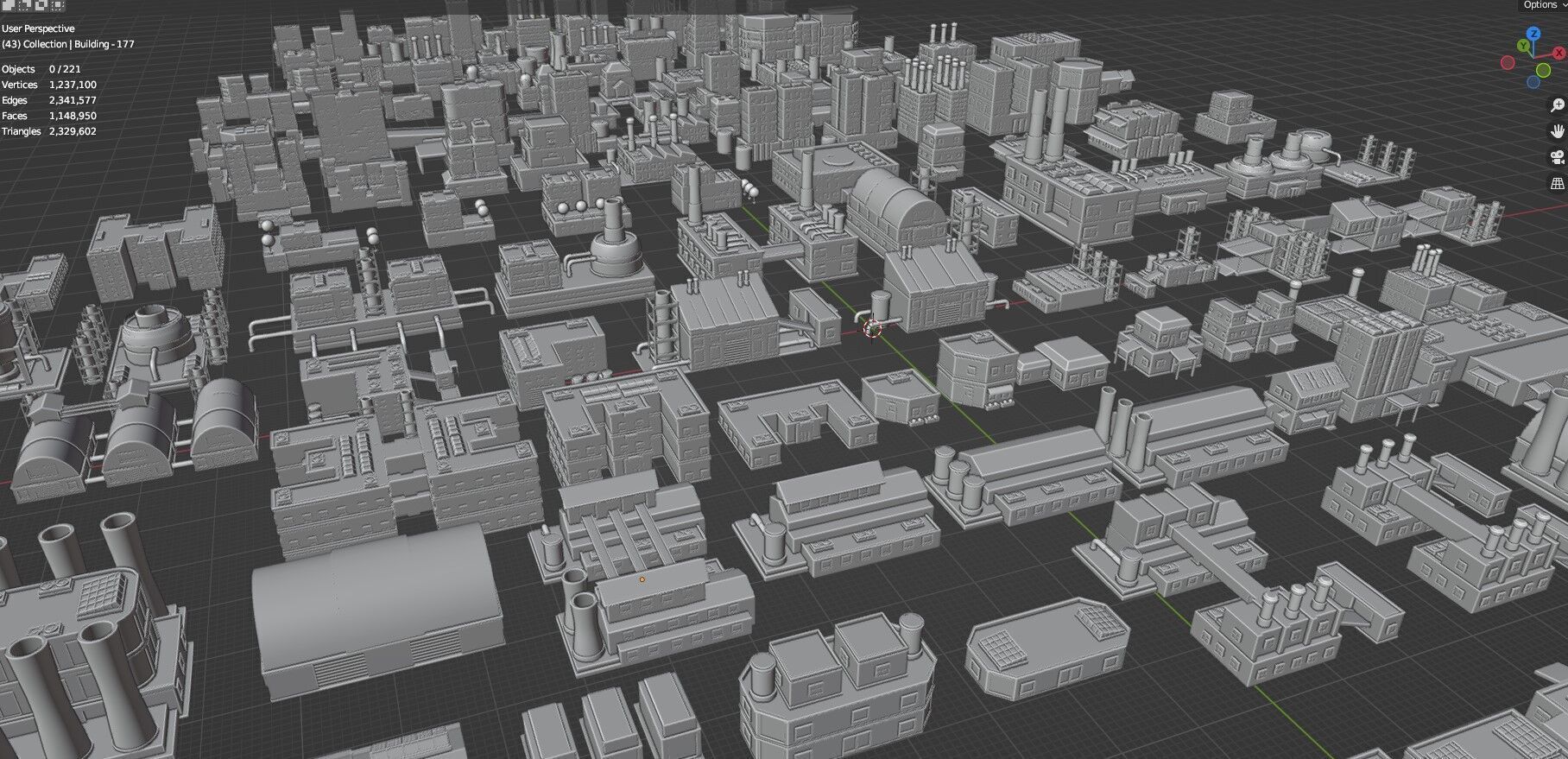 Low Poly City Buildings Pack Of 220 - Game Ready - Untextured  Low-poly 3D model_88