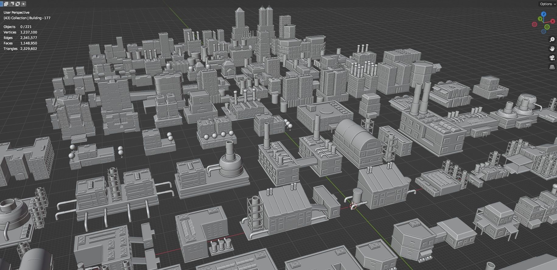 Low Poly City Buildings Pack Of 220 - Game Ready - Untextured  Low-poly 3D model_90