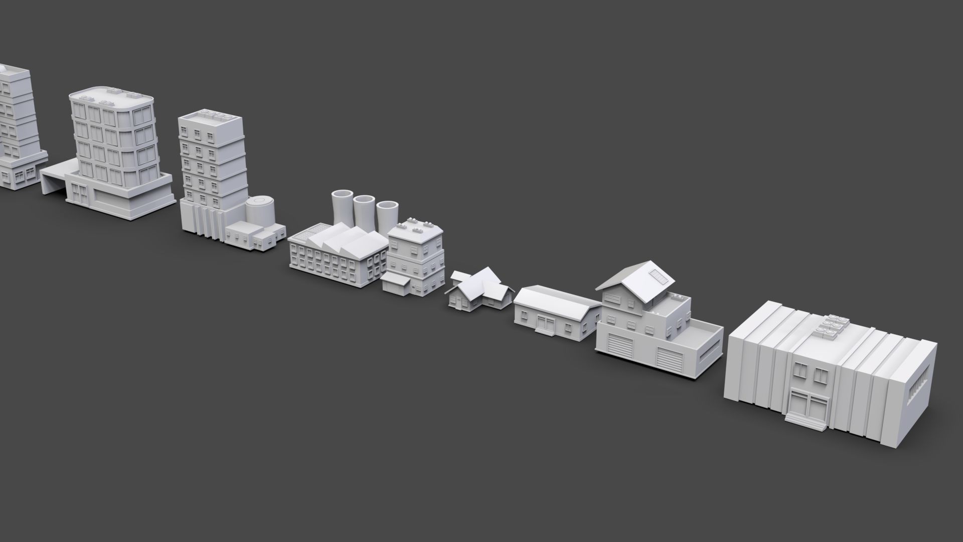 Low Poly City Buildings Pack Of 220 - Game Ready - Untextured  Low-poly 3D model_34