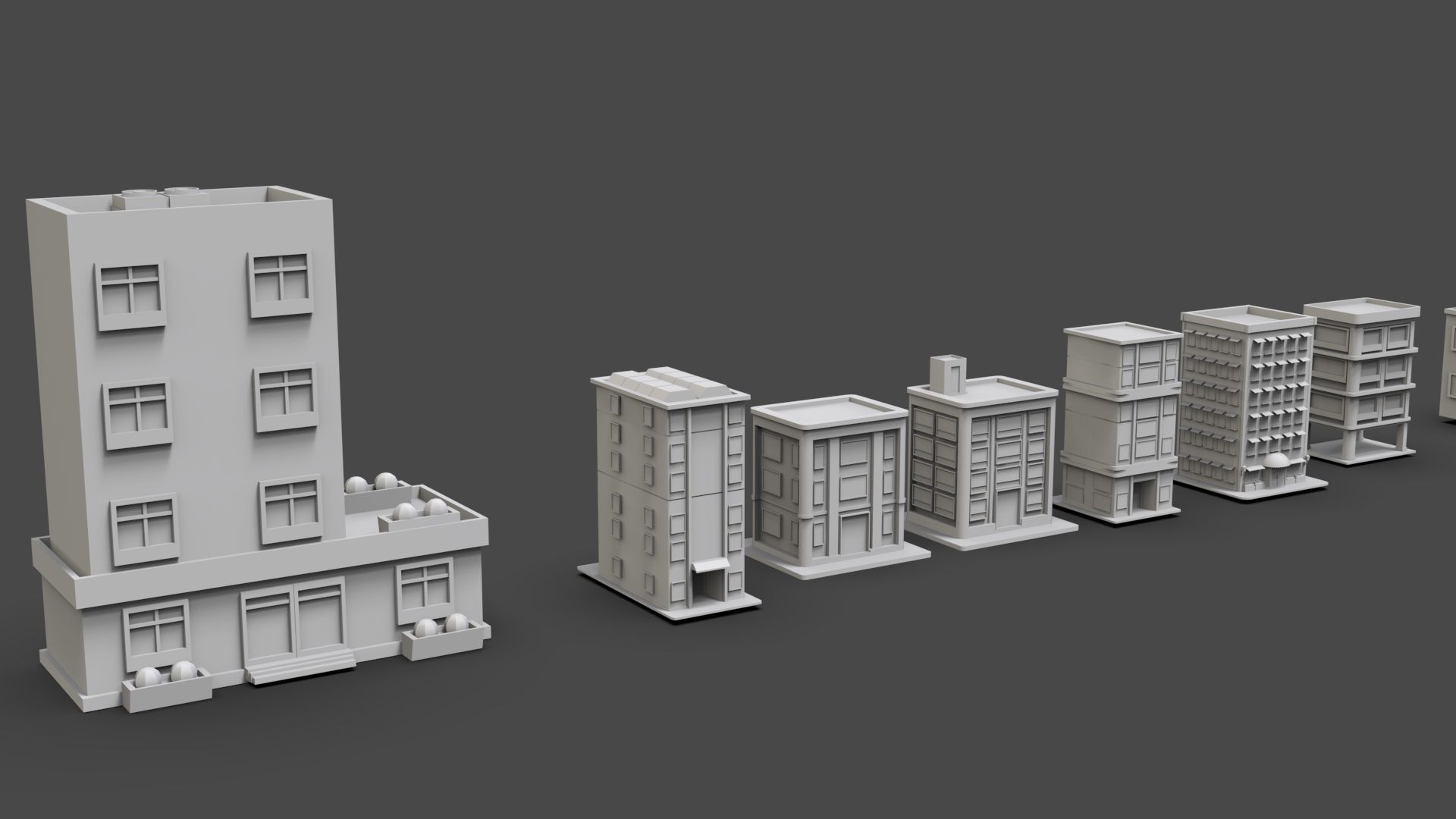 Low Poly City Buildings Pack Of 220 - Game Ready - Untextured  Low-poly 3D model_60