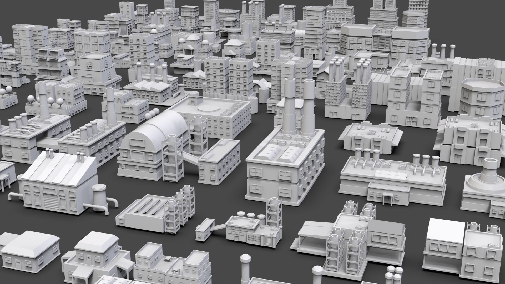 Low Poly City Buildings Pack Of 220 - Game Ready - Untextured  Low-poly 3D model_8