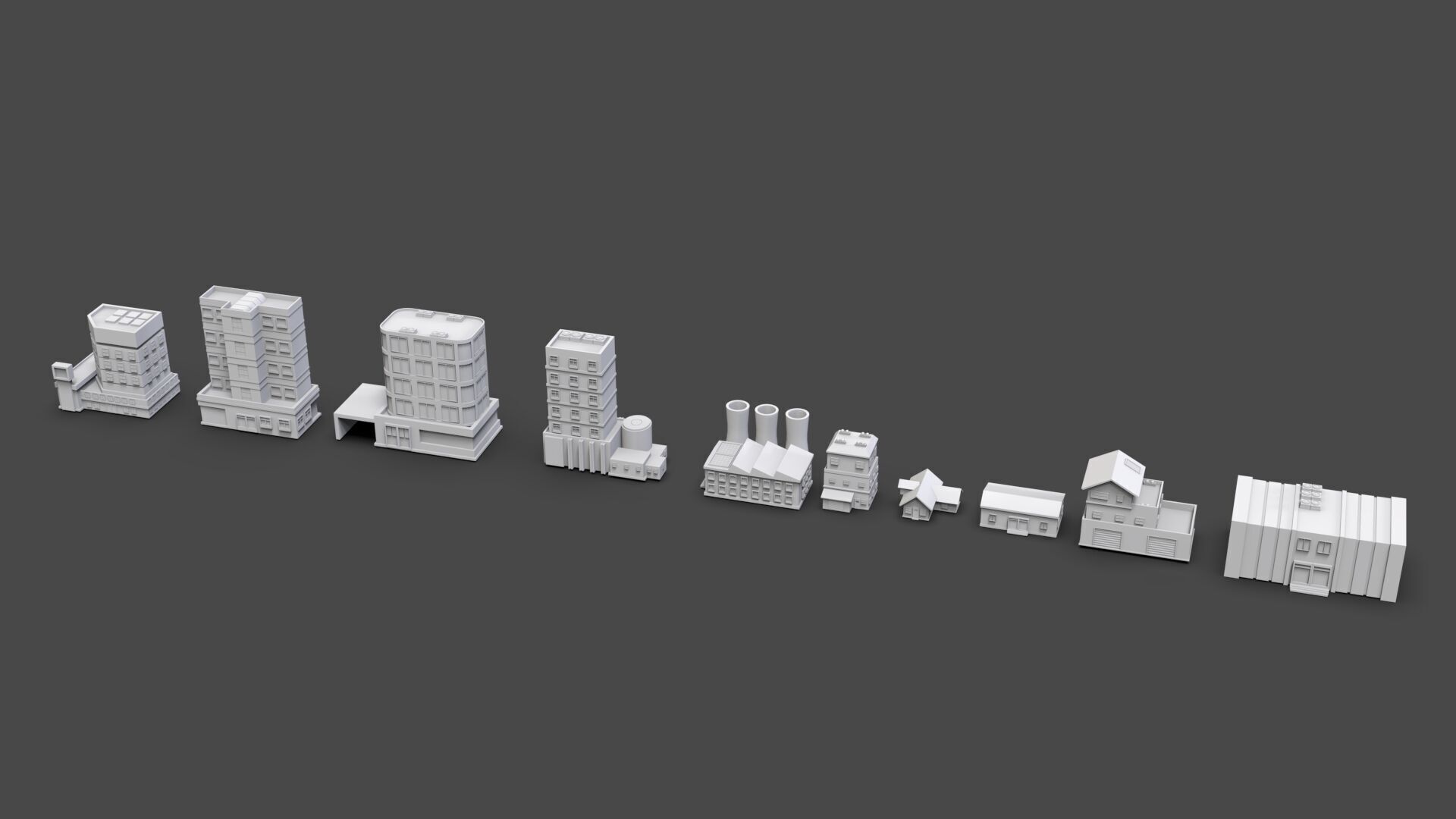 Low Poly City Buildings Pack Of 220 - Game Ready - Untextured  Low-poly 3D model_32