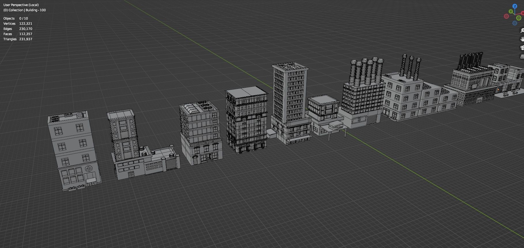 Low Poly City Buildings Pack Of 220 - Game Ready - Untextured  Low-poly 3D model_127
