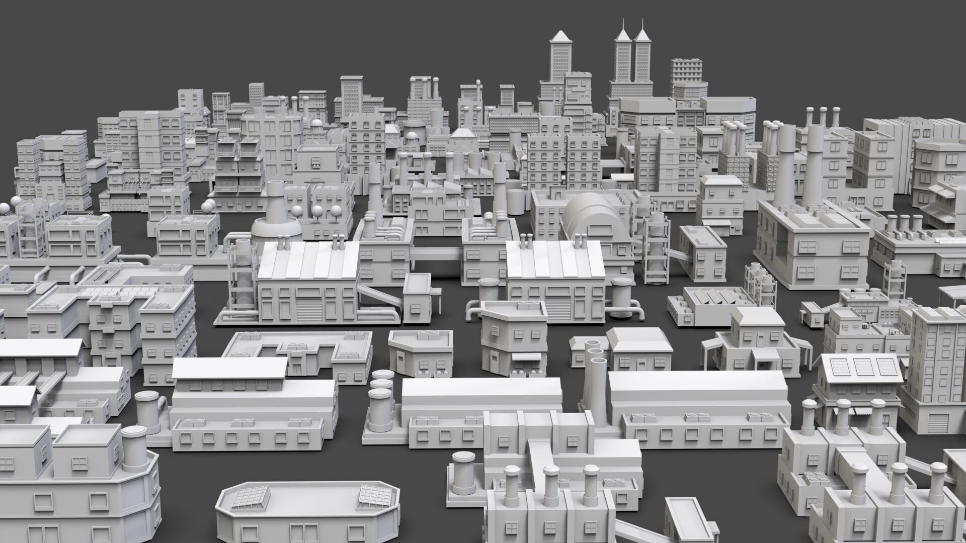 Low Poly City Buildings Pack Of 220 - Game Ready - Untextured  Low-poly 3D model_11