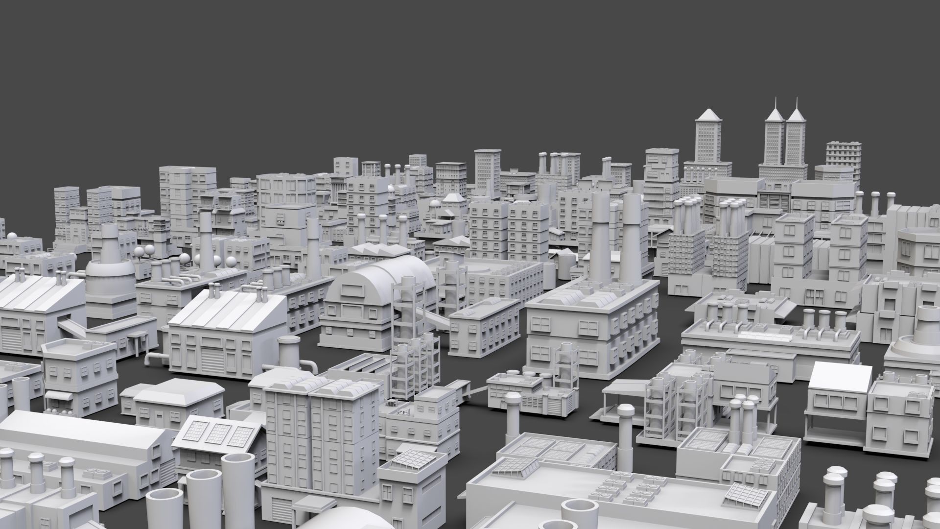 Low Poly City Buildings Pack Of 220 - Game Ready - Untextured  Low-poly 3D model_10