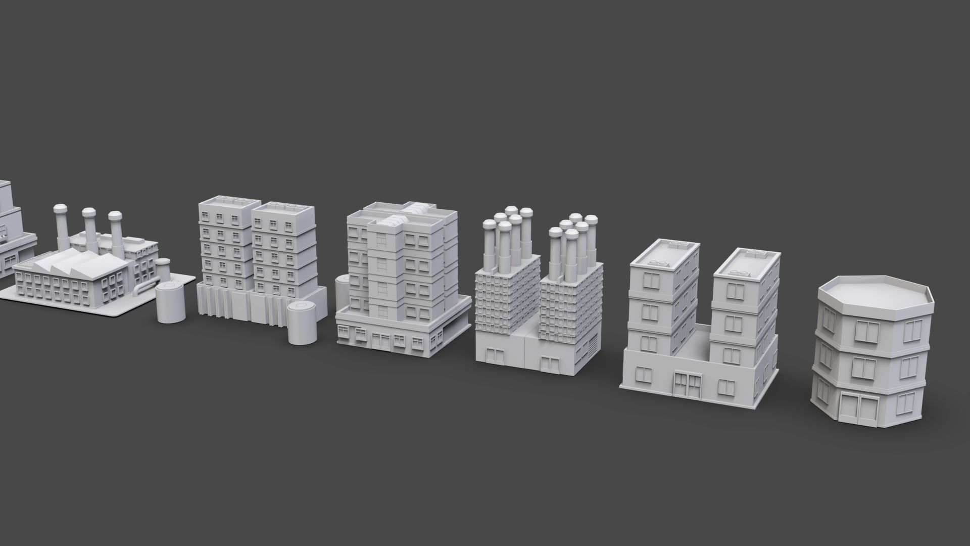 Low Poly City Buildings Pack Of 220 - Game Ready - Untextured  Low-poly 3D model_29
