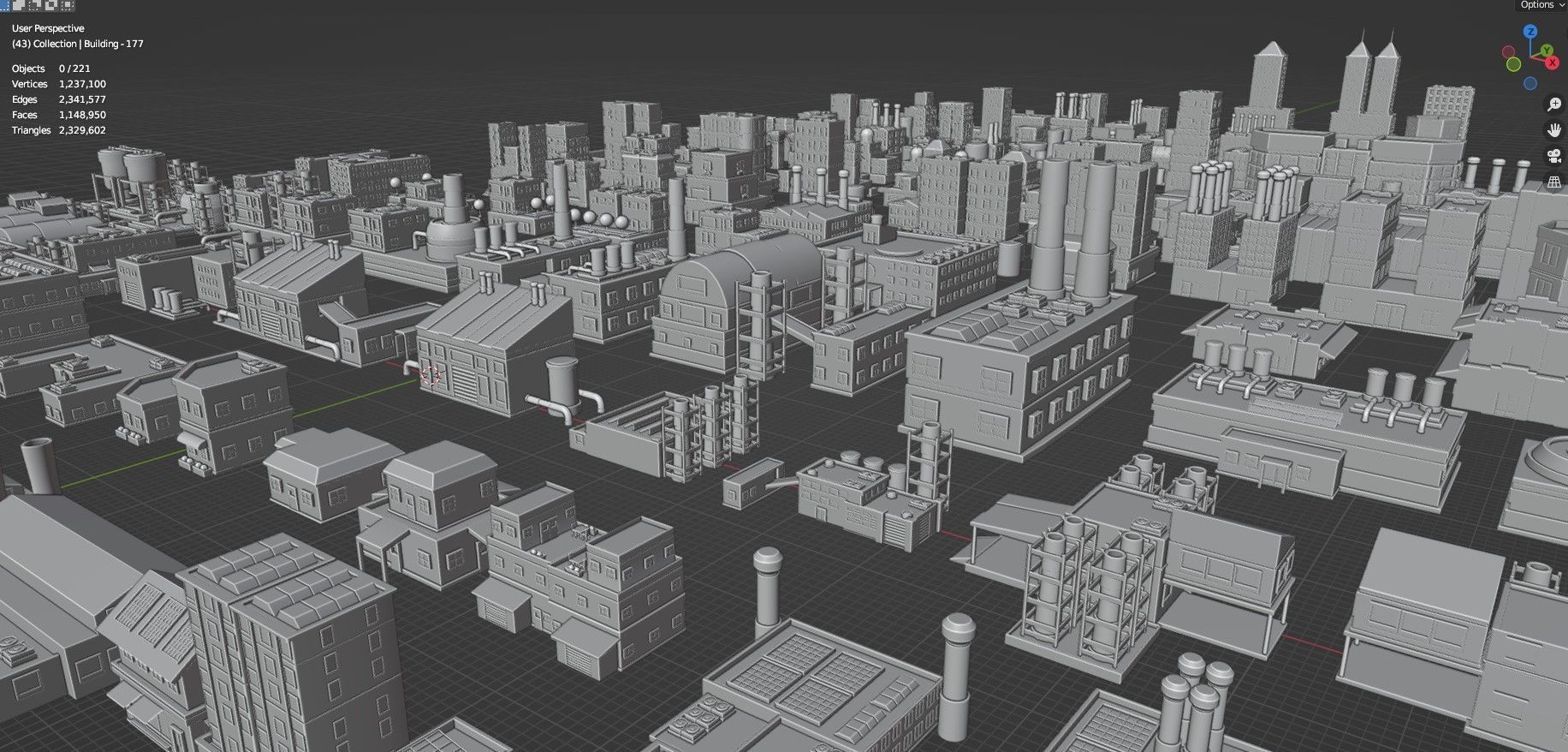 Low Poly City Buildings Pack Of 220 - Game Ready - Untextured  Low-poly 3D model_76