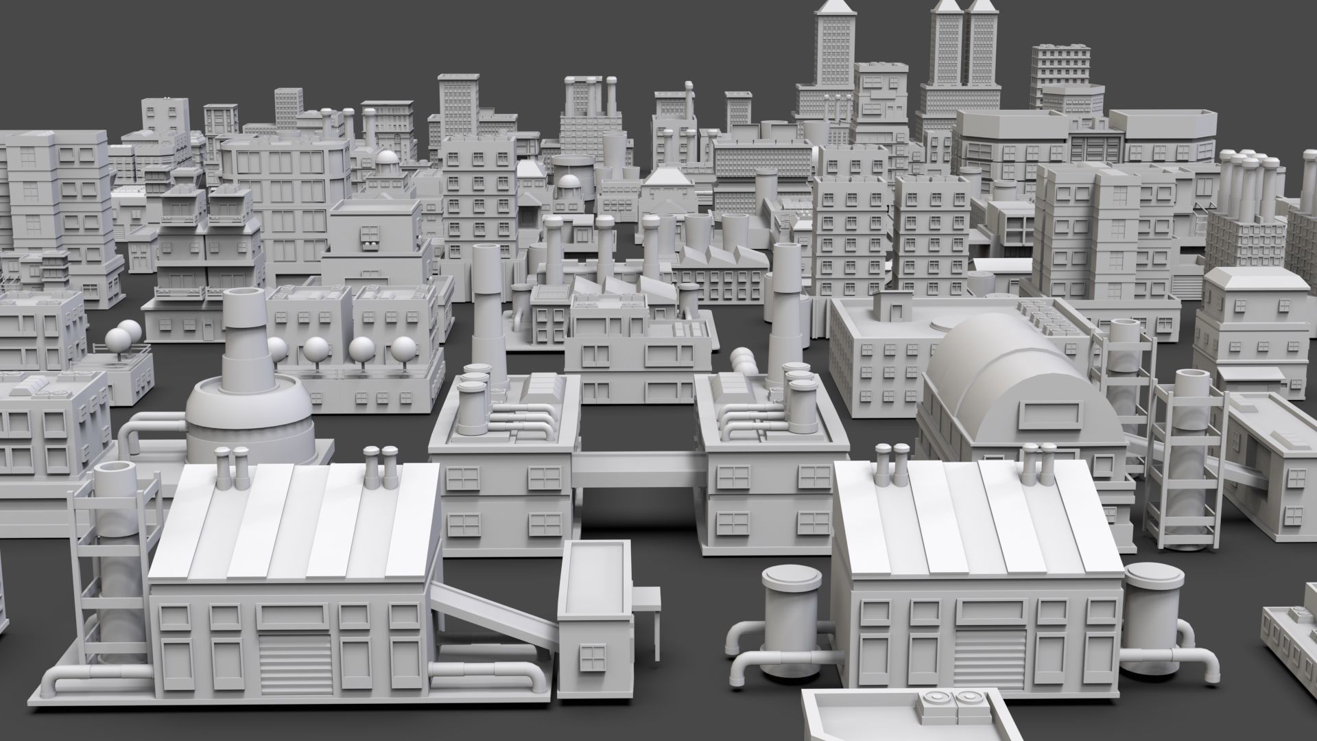 Low Poly City Buildings Pack Of 220 - Game Ready - Untextured  Low-poly 3D model_23