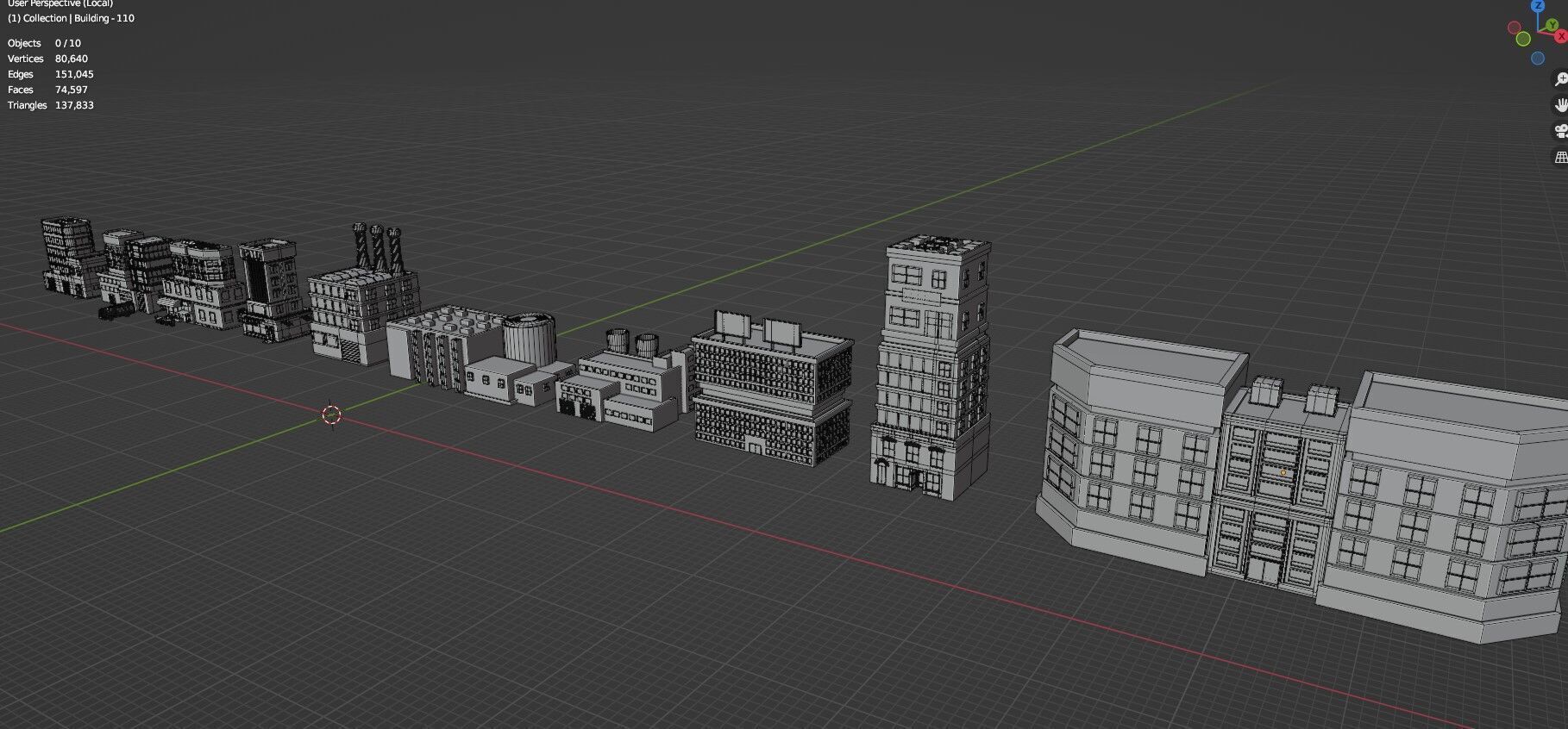 Low Poly City Buildings Pack Of 220 - Game Ready - Untextured  Low-poly 3D model_131