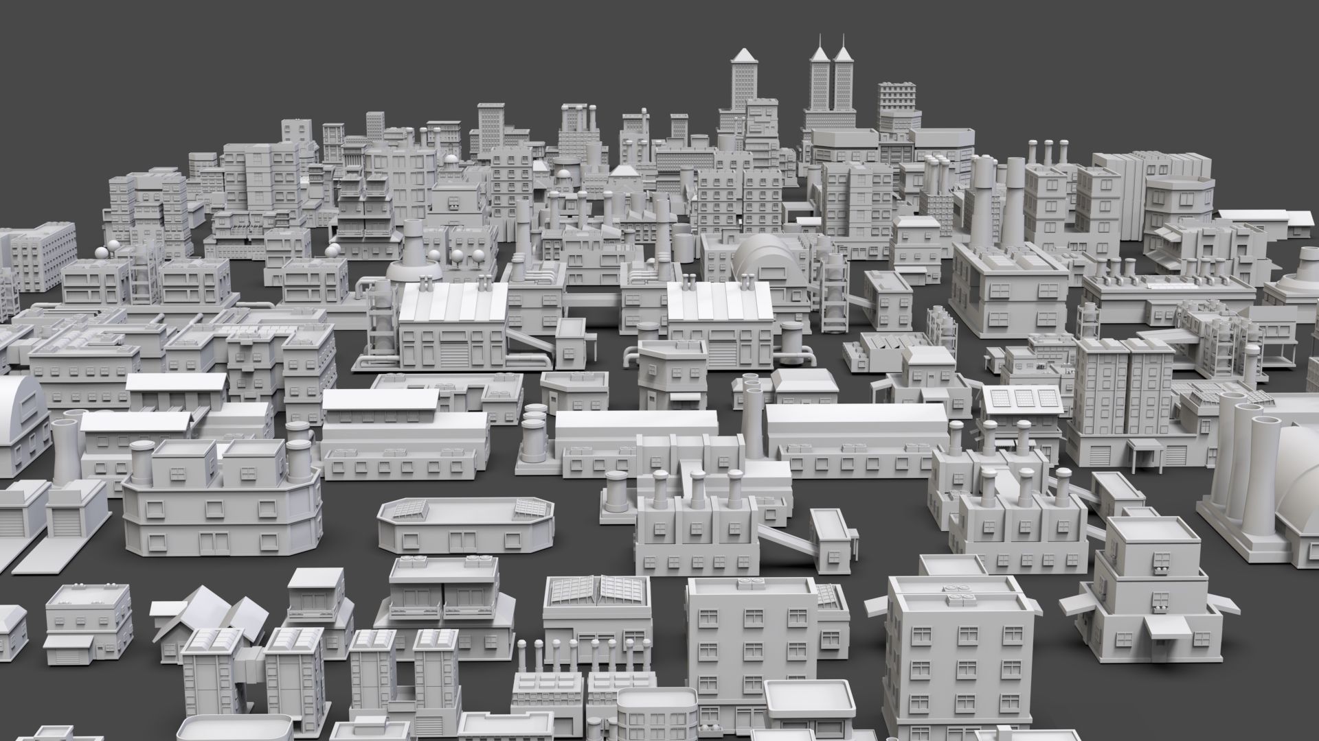 Low Poly City Buildings Pack Of 220 - Game Ready - Untextured  Low-poly 3D model_2
