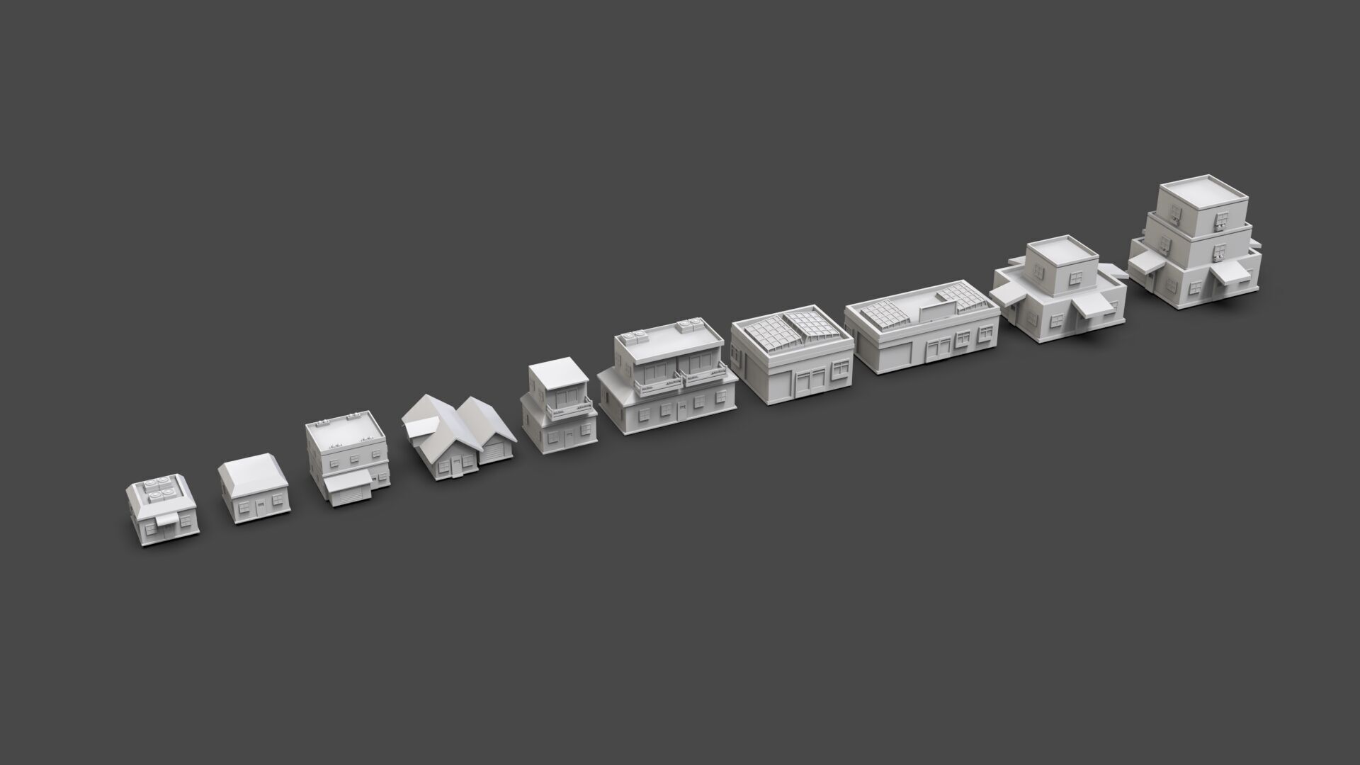 Low Poly City Buildings Pack Of 220 - Game Ready - Untextured  Low-poly 3D model_38