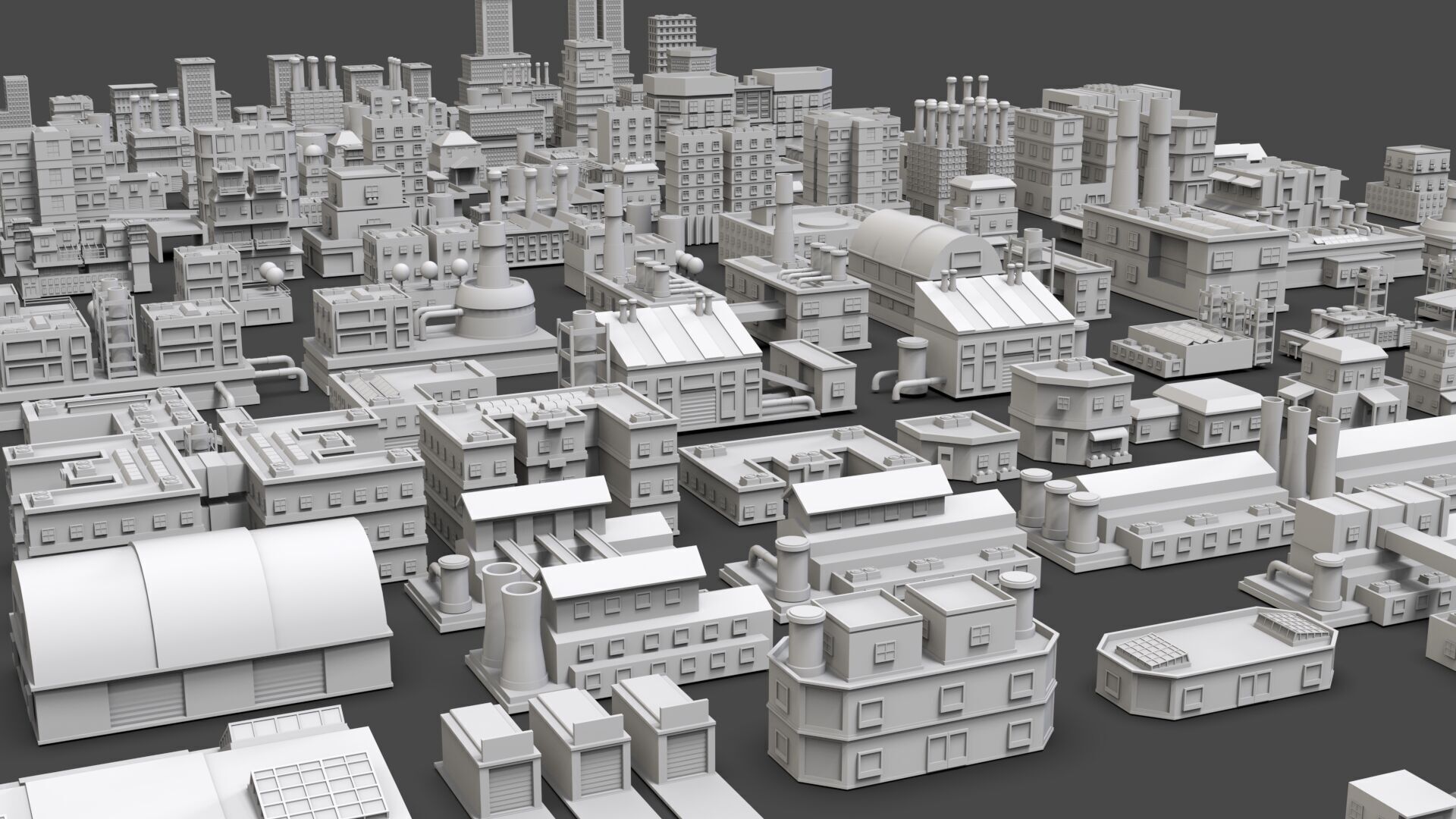 Low Poly City Buildings Pack Of 220 - Game Ready - Untextured  Low-poly 3D model_5