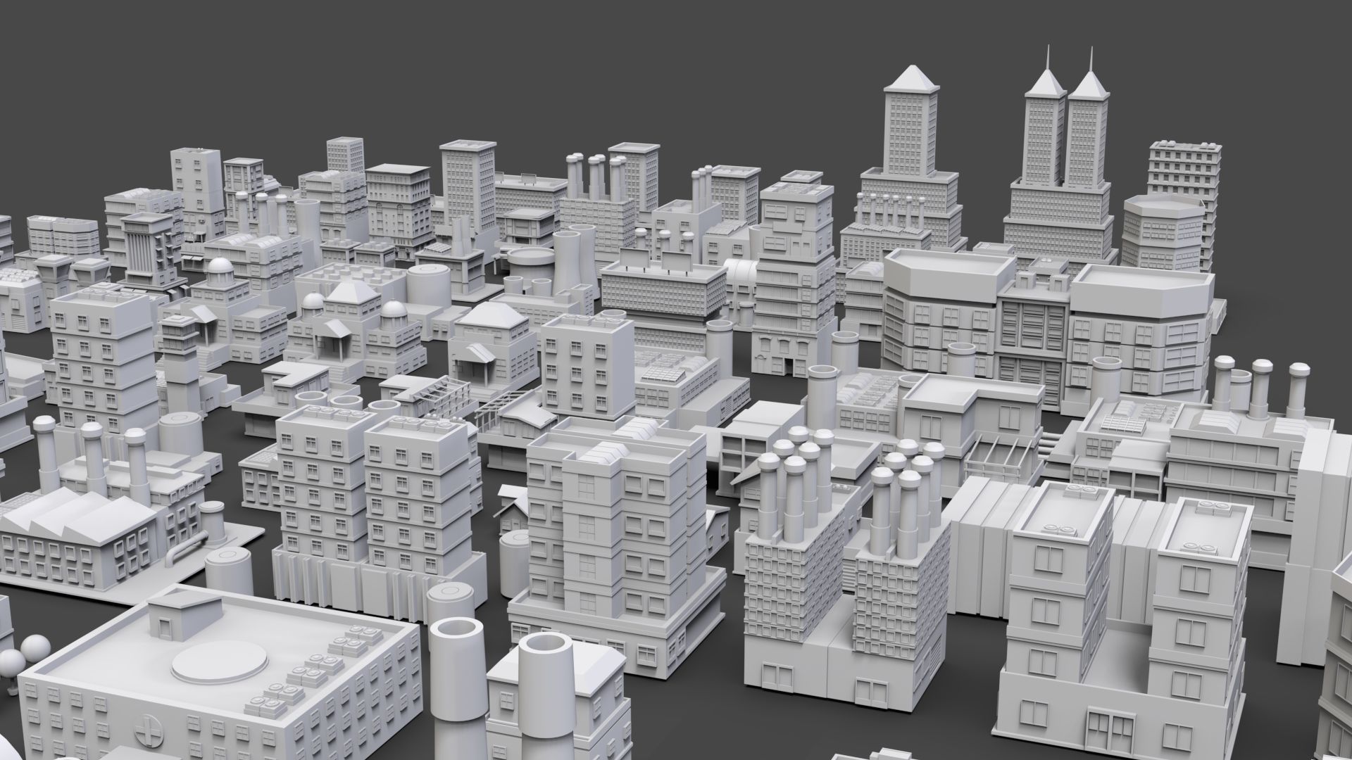 Low Poly City Buildings Pack Of 220 - Game Ready - Untextured  Low-poly 3D model_1