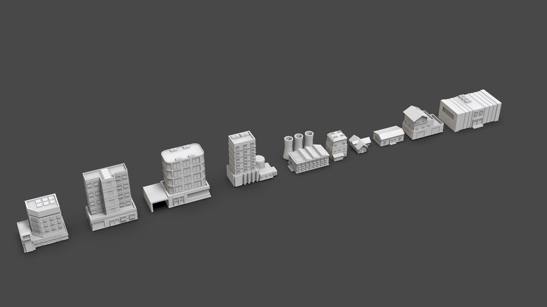 Low Poly City Buildings Pack Of 220 - Game Ready - Untextured  Low-poly 3D model_31