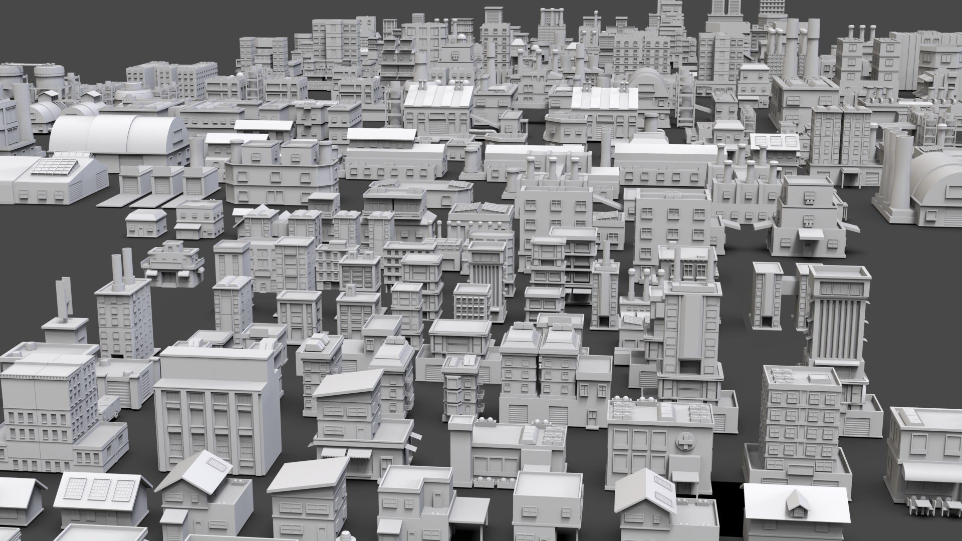 Low Poly City Buildings Pack Of 220 - Game Ready - Untextured  Low-poly 3D model_4