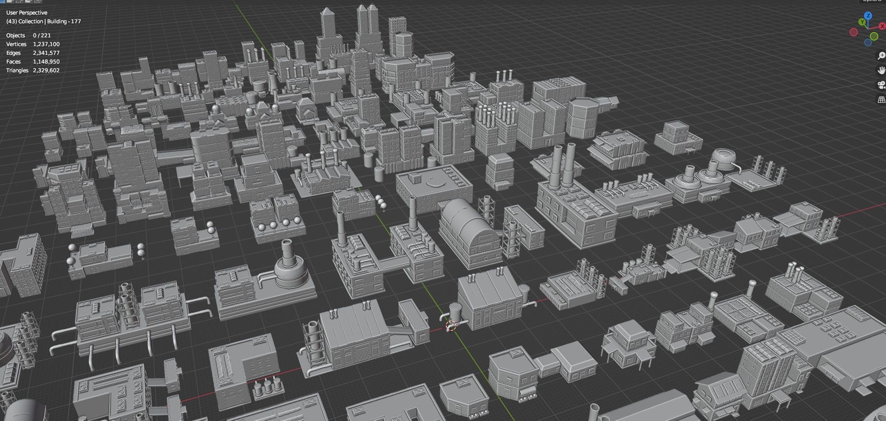 Low Poly City Buildings Pack Of 220 - Game Ready - Untextured  Low-poly 3D model_92