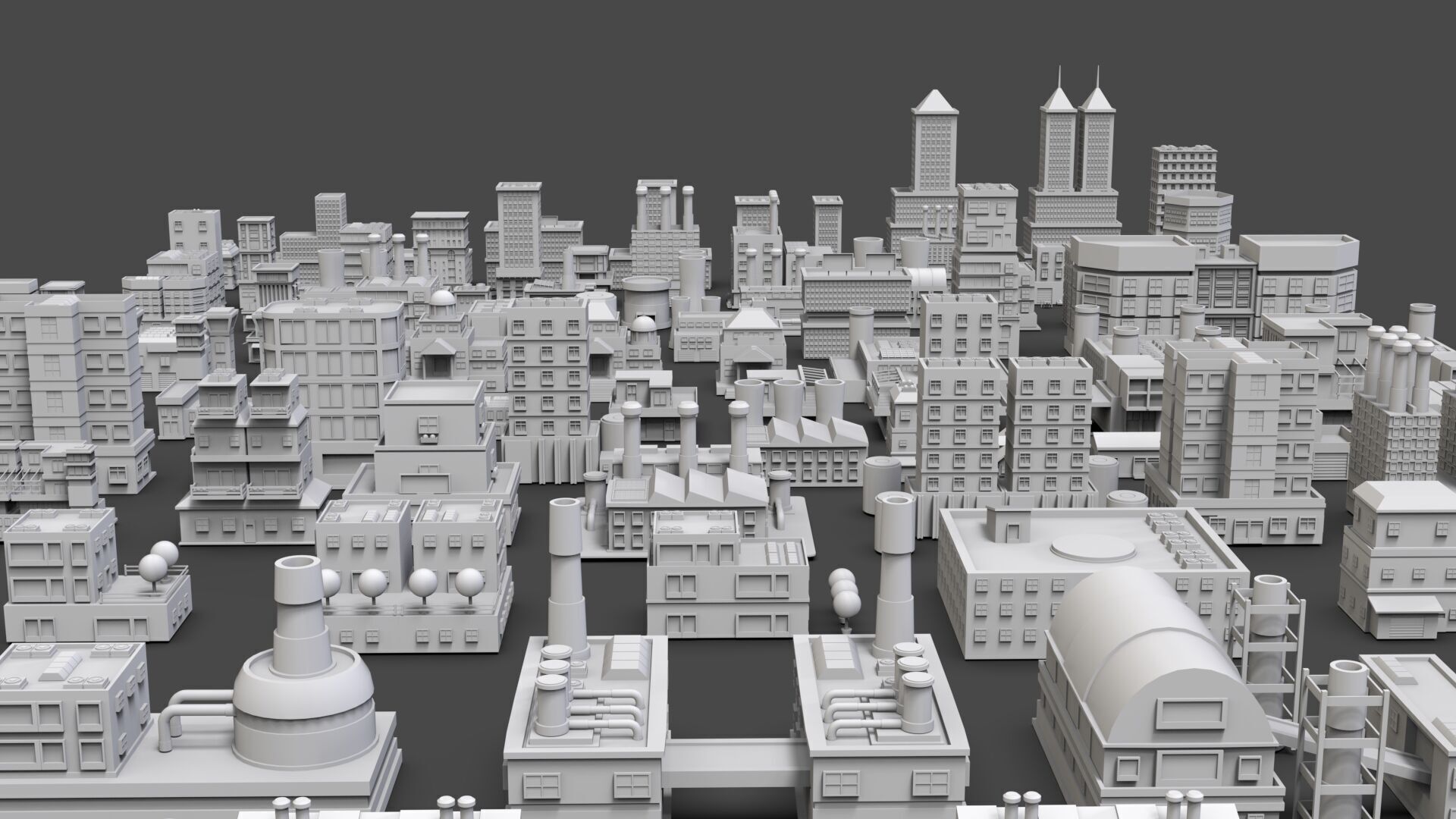 Low Poly City Buildings Pack Of 220 - Game Ready - Untextured  Low-poly 3D model_24
