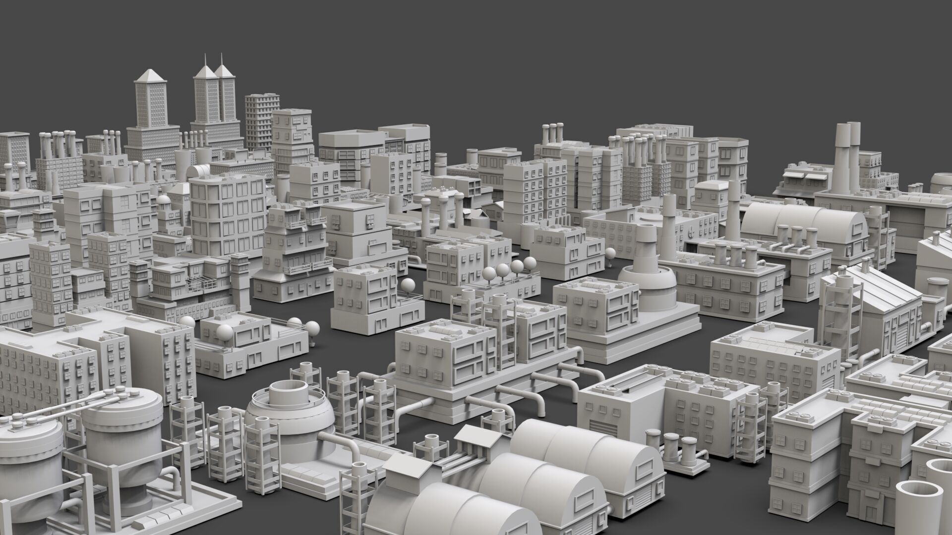 Low Poly City Buildings Pack Of 220 - Game Ready - Untextured  Low-poly 3D model_3