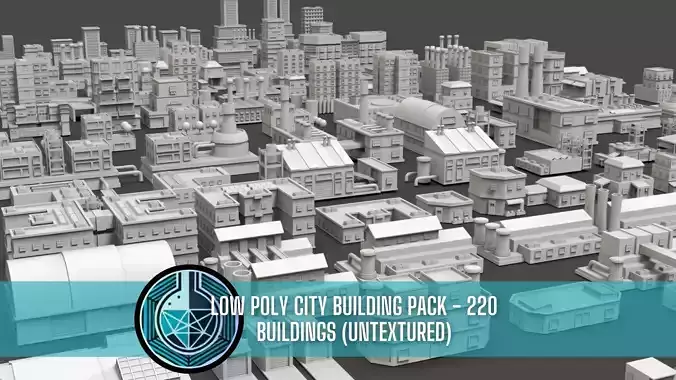 Low Poly City Buildings Pack Of 220 - Game Ready - Untextured  Low-poly 3D model
