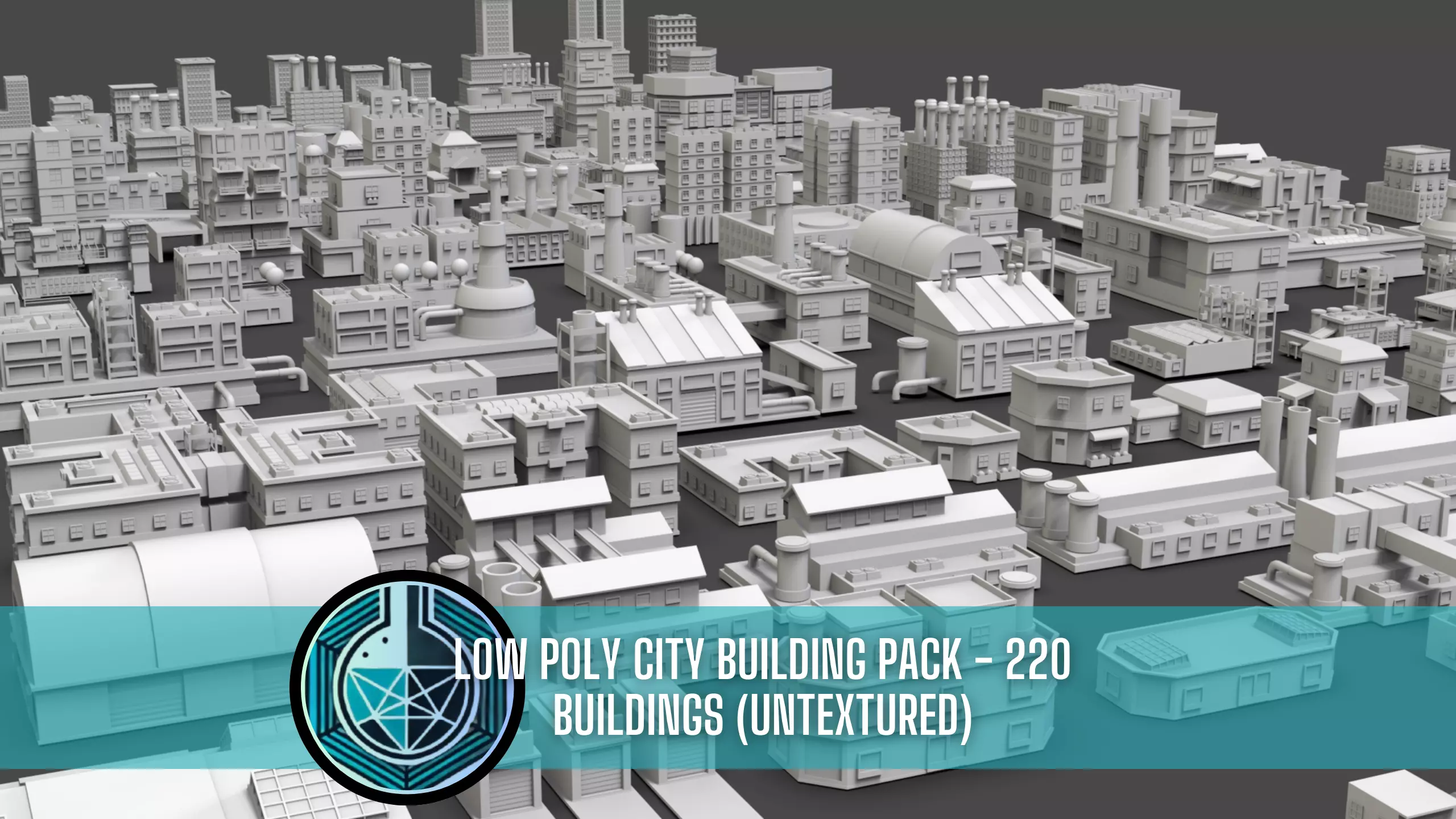Low Poly City Buildings Pack Of 220 - Game Ready - Untextured  Low-poly 3D model_0