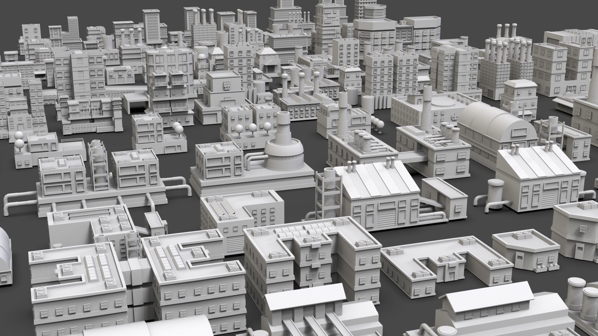 Low Poly City Buildings Pack Of 220 - Game Ready - Untextured  Low-poly 3D model_7