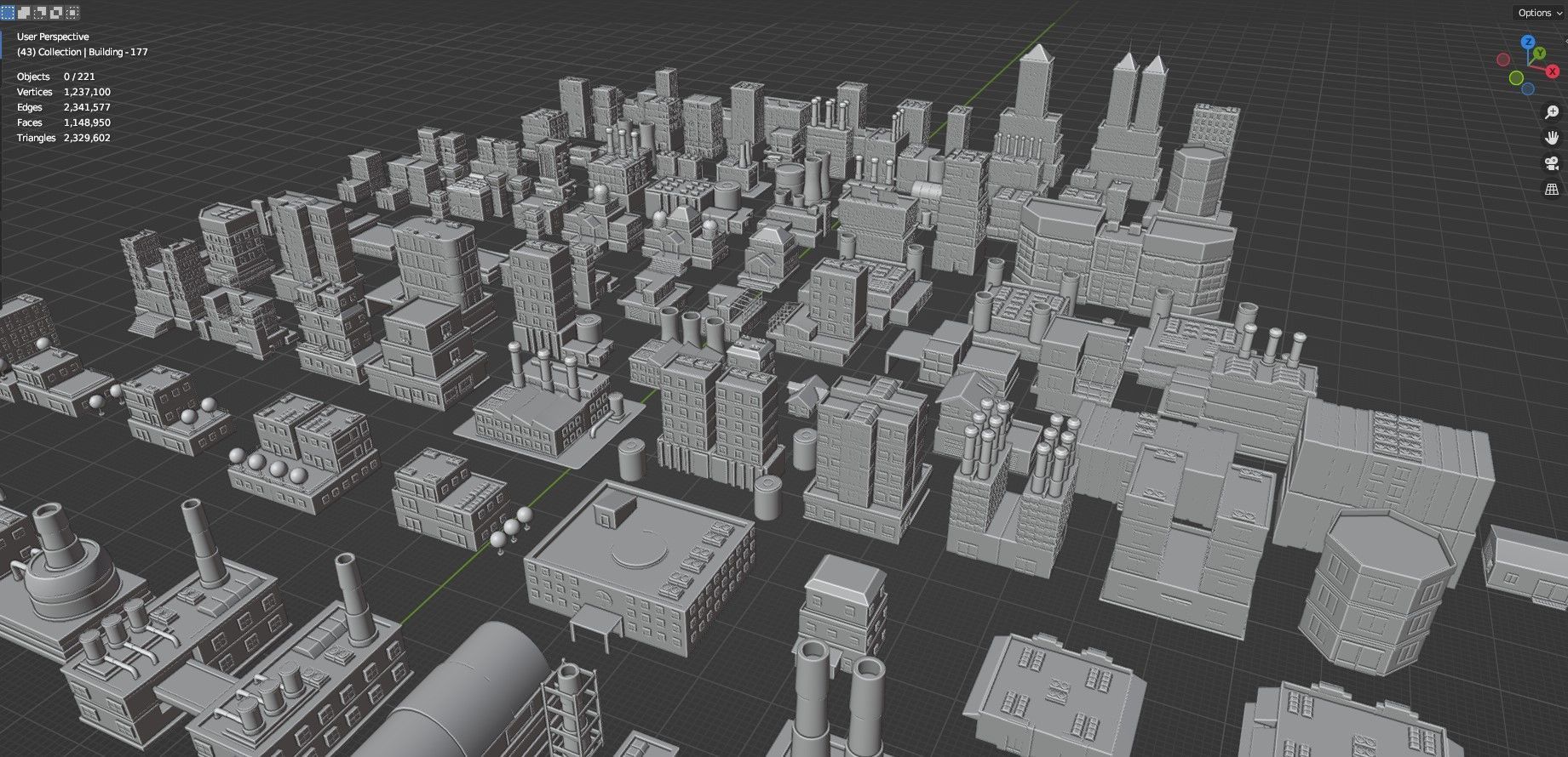 Low Poly City Buildings Pack Of 220 - Game Ready - Untextured  Low-poly 3D model_91