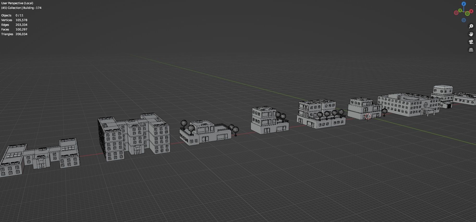 Low Poly City Buildings Pack Of 220 - Game Ready - Untextured  Low-poly 3D model_128