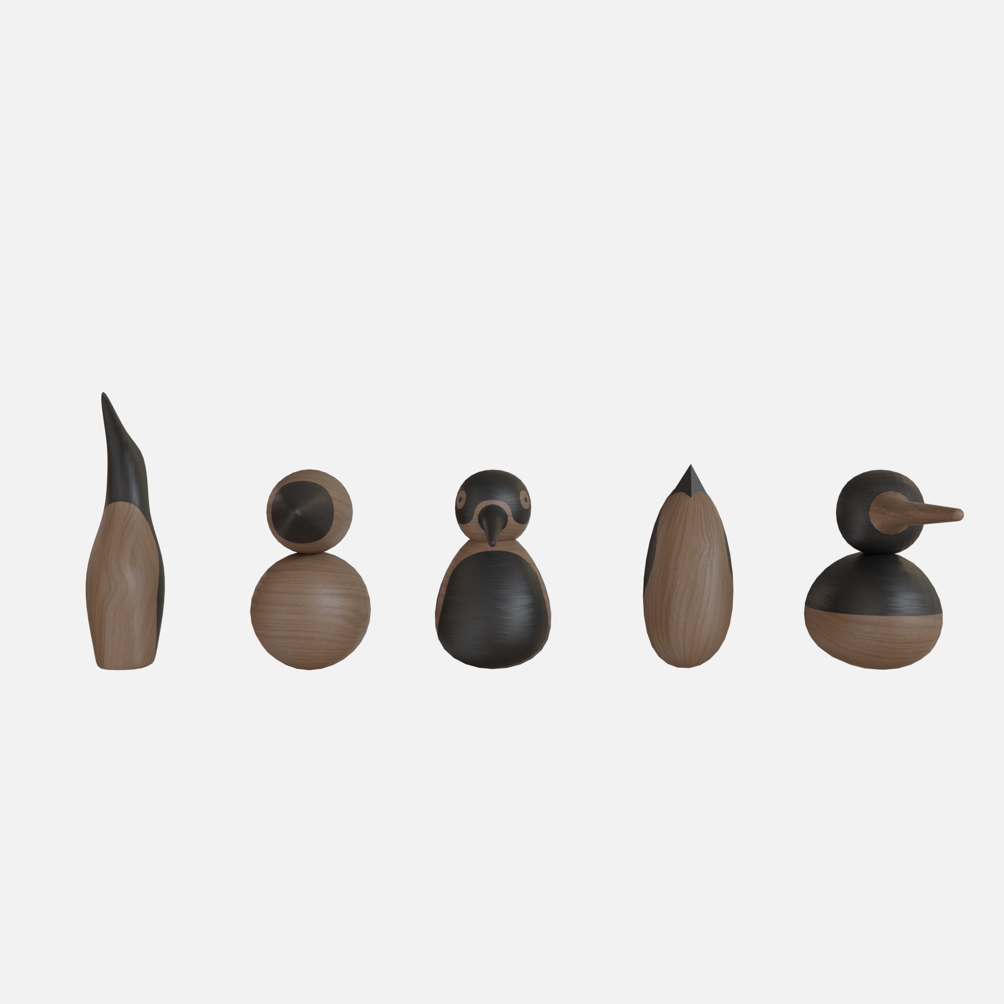 Wood birds collection 5 items Low-poly 3D model_1