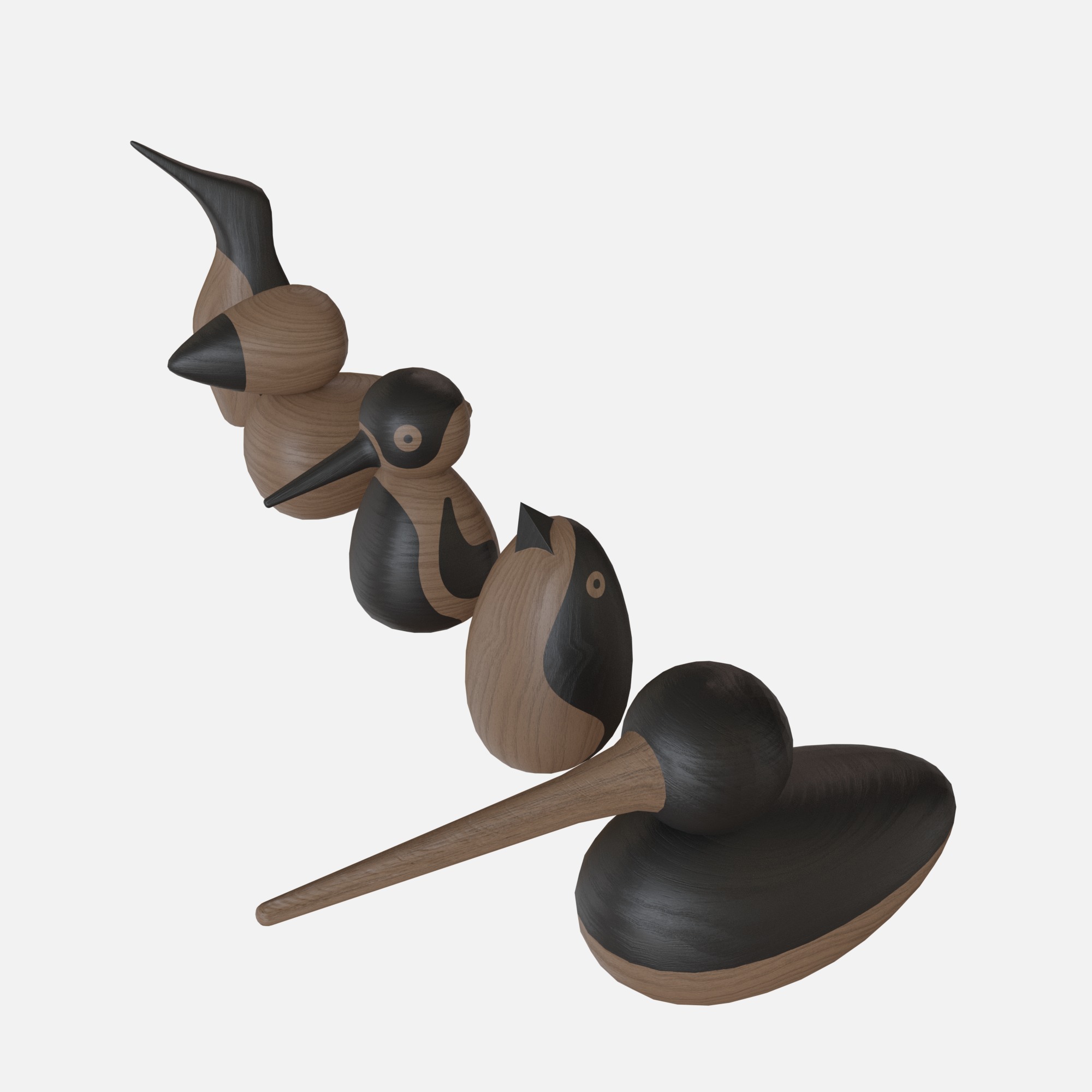 Wood birds collection 5 items Low-poly 3D model_3