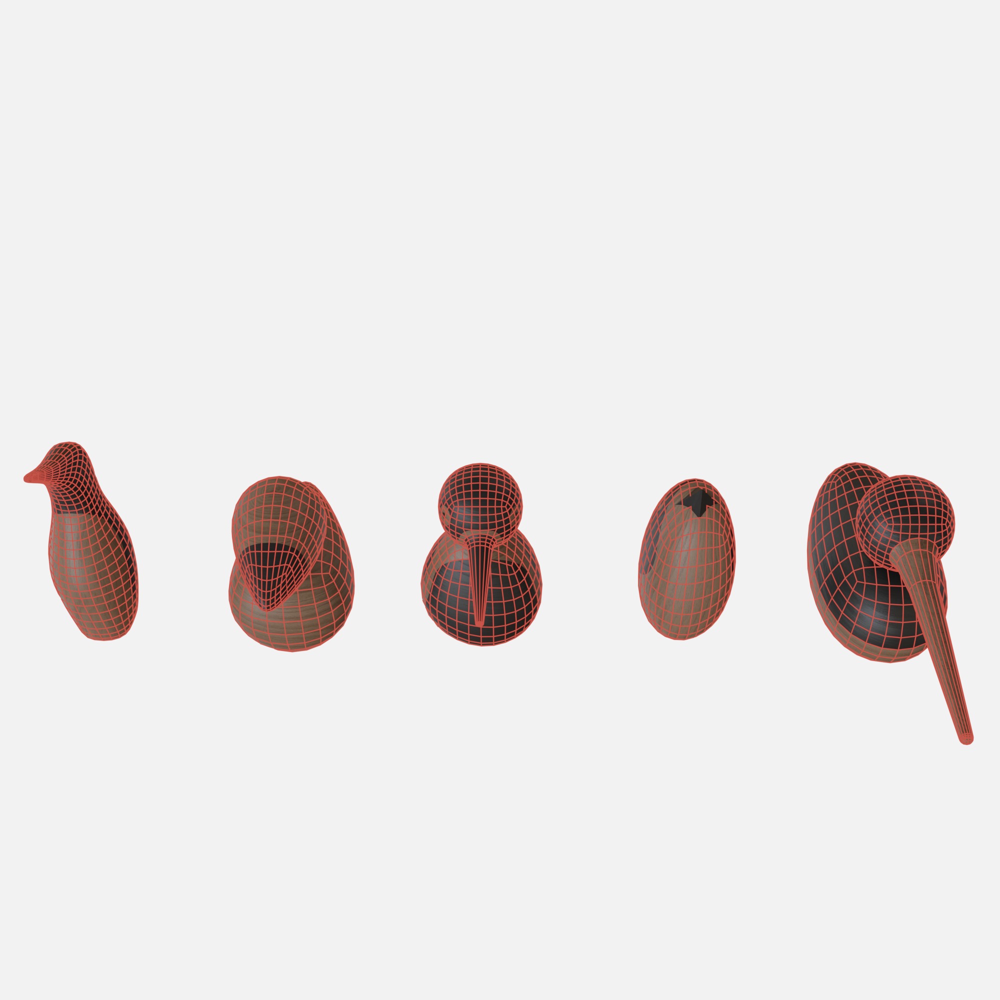 Wood birds collection 5 items Low-poly 3D model_5