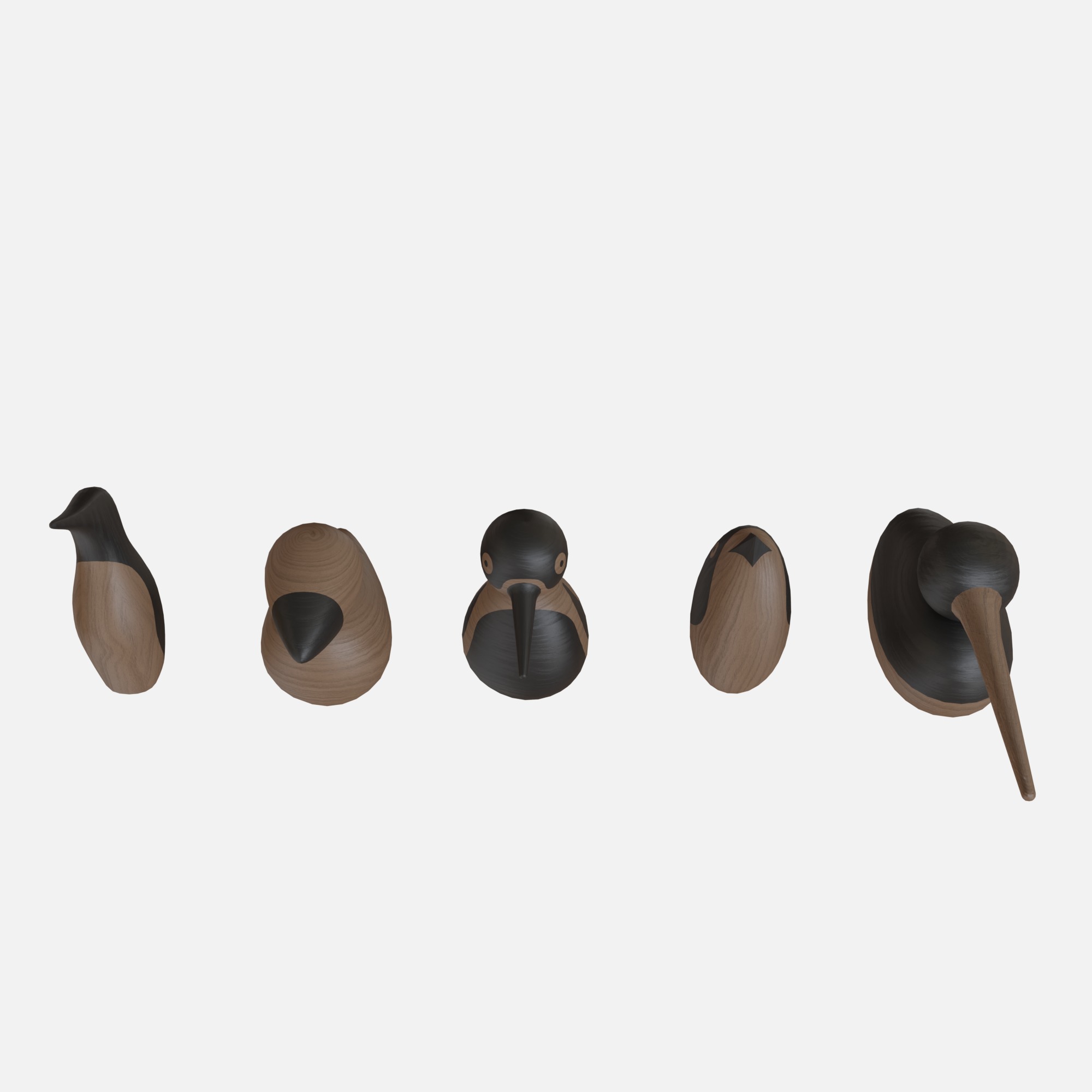 Wood birds collection 5 items Low-poly 3D model_2