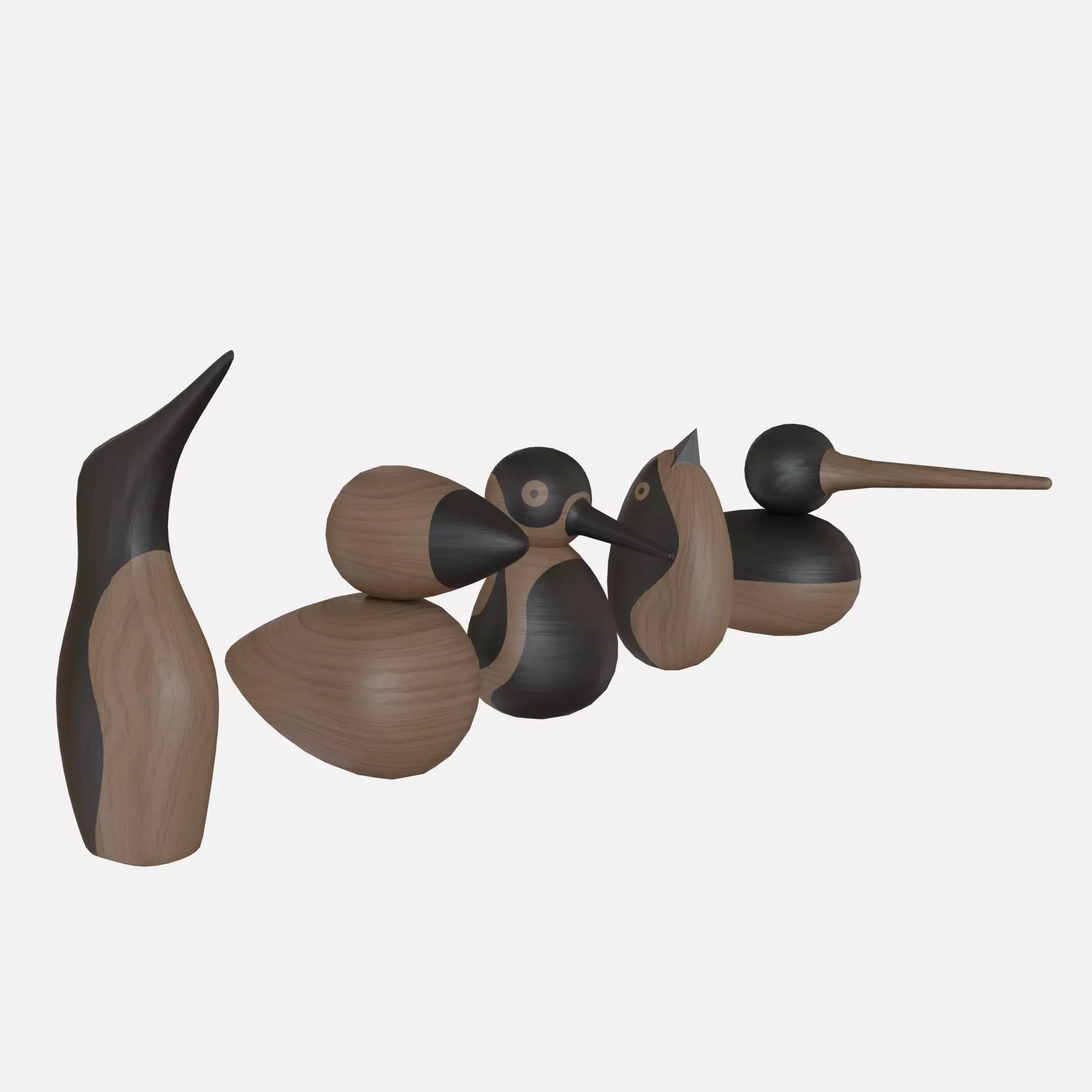 Wood birds collection 5 items Low-poly 3D model_0