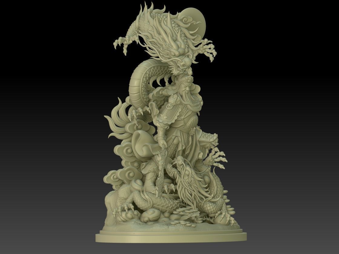 GuanYu with 2 Dragon 3D print model_2